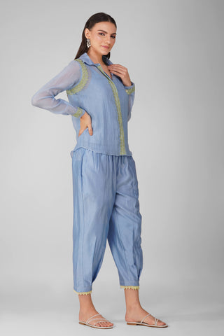 Blue flower border shirt and salwar pants