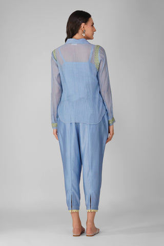 Blue flower border shirt and salwar pants