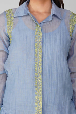 Blue flower border shirt and salwar pants