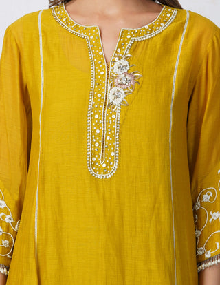 Baroque flower mustard kurta set