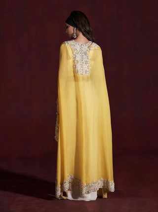 Sohar yellow ivory drape skirt and cape set