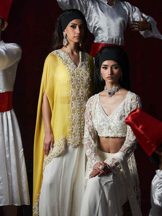 Sohar yellow ivory drape skirt and cape set