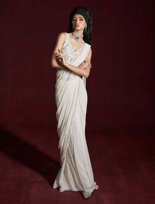 Hala ivory draped saree and jacket set