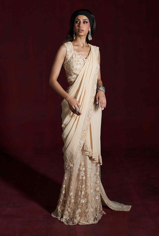 Heer beige draped saree set