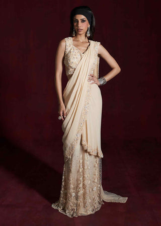 Heer beige draped saree set