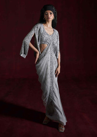 Asma gray draped saree and cape set