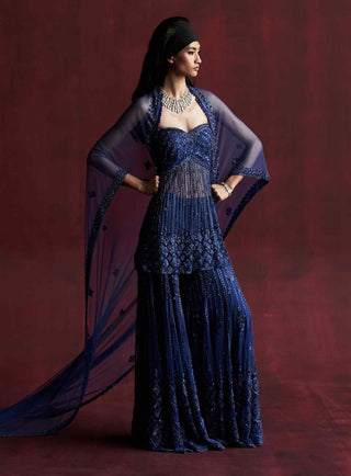 Rani electric blue sharara and peplum set