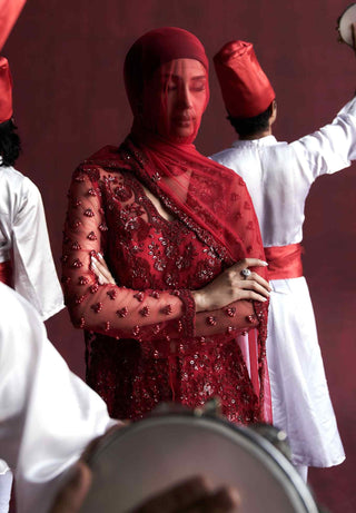 Gul red embroidered tunic and sharara set