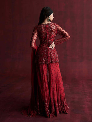 Gul red embroidered tunic and sharara set