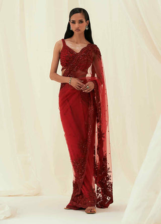 Lina red draped saree and blouse