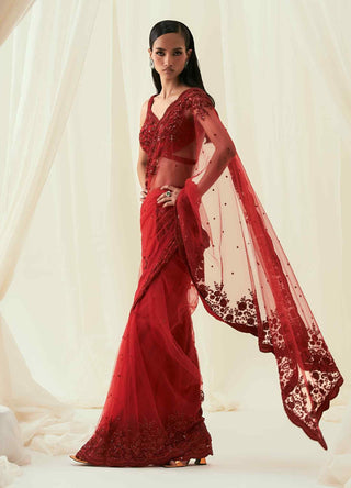 Lina red draped saree and blouse