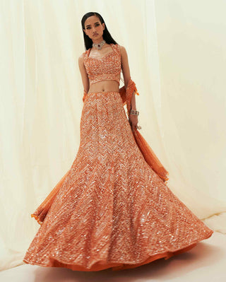 Sara orange fish cut lehenga set