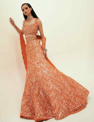 Sara orange fish cut lehenga set