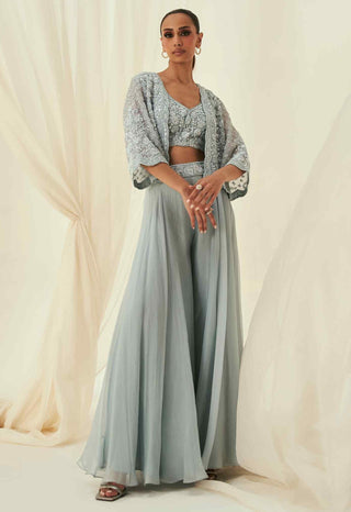 Maya ice blue short jacket and sharara set