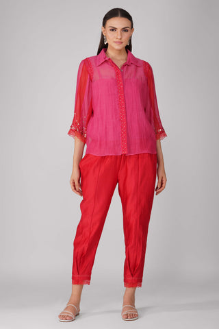 Magenta starry sky two-tone shirt and pant