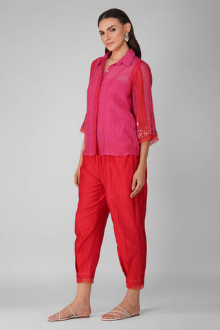 Magenta starry sky two-tone shirt and pant