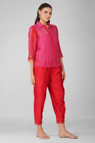 Magenta starry sky two-tone shirt and pant