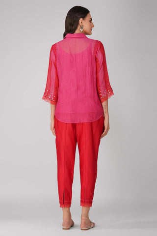 Magenta starry sky two-tone shirt and pant