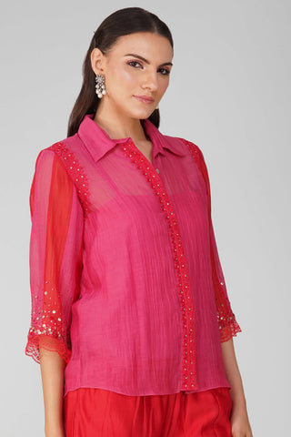 Magenta starry sky two-tone shirt