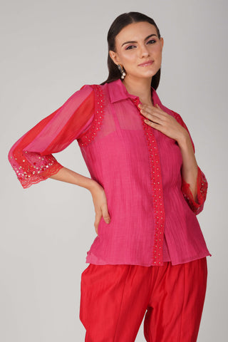 Magenta starry sky two-tone shirt