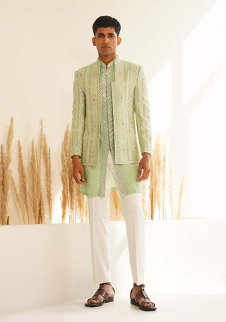 Pista green vadanya indo-western jacket set