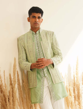 Pista green vadanya indo-western jacket set