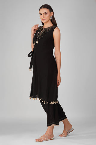 Black starry sky asymmetric tunic and pants