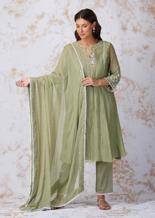 Baroque flower mint kurta set