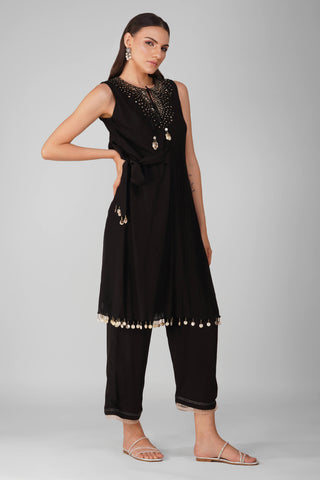 Black starry sky asymmetric tunic and pants