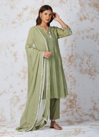 Baroque flower mint kurta set