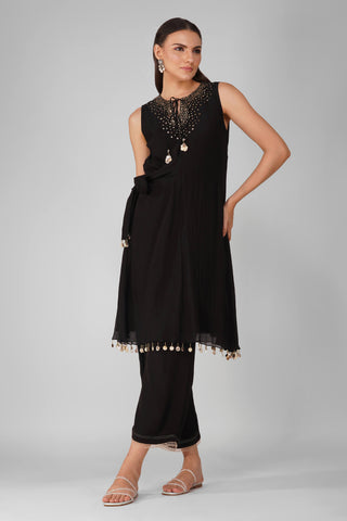 Black starry sky asymmetric tunic and pants