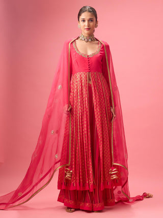 Pink rani pink kalidar kurta with flared pant and dupatta