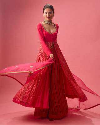 Pink rani pink kalidar kurta with flared pant and dupatta