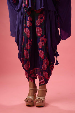 Purple printed with godet kaftan top and dhoti paired