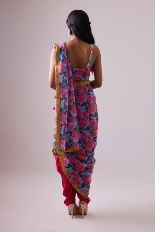 Multicolor kota saree with dhoti pant paired with madras check bralette