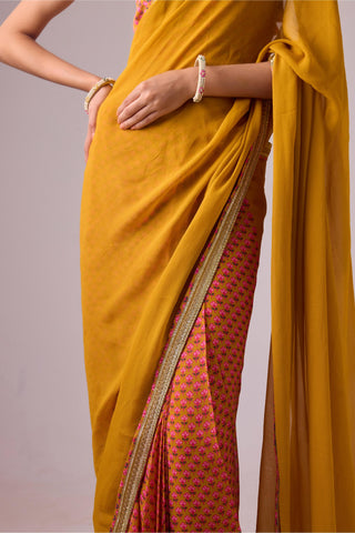 Yellow georgette saree with crepe blouse