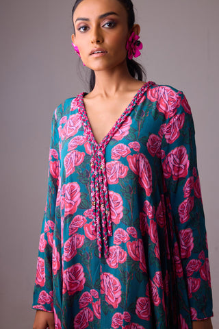 Multicolor printed handwork kurta paired with dhoti