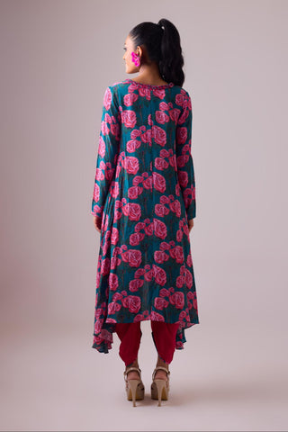 Multicolor printed handwork kurta paired with dhoti