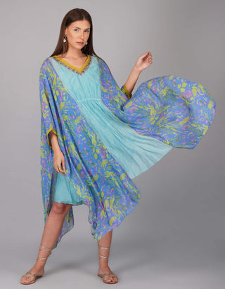 Turquoise flower print kaftan