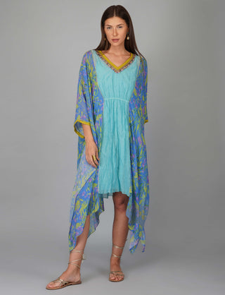 Turquoise flower print kaftan