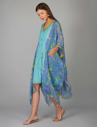 Turquoise flower print kaftan