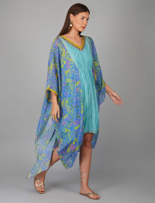 Turquoise flower print kaftan