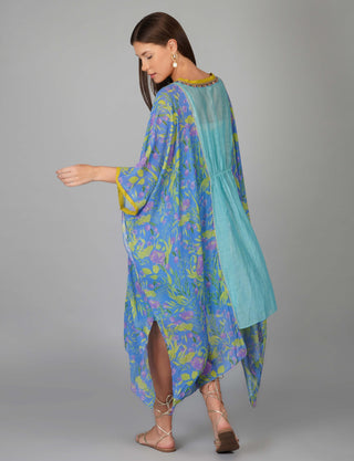 Turquoise flower print kaftan