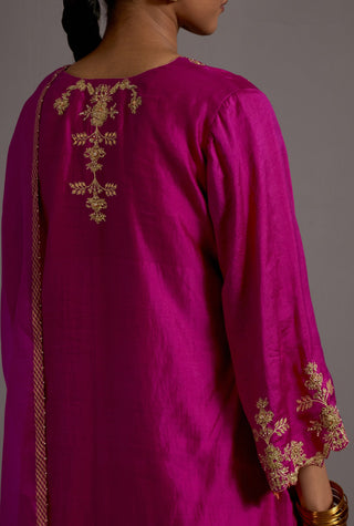 Fuchsia pink embroidered short kurta and sharara set