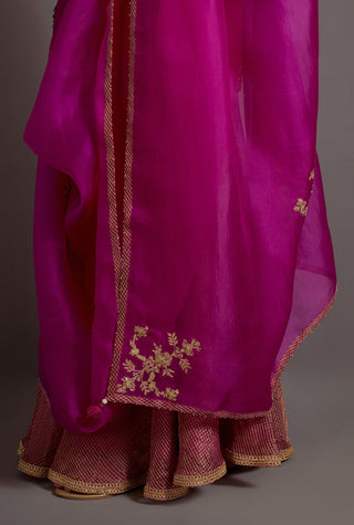 Fuchsia pink embroidered short kurta and sharara set