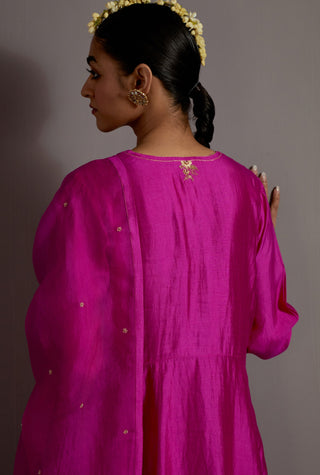 Fuchsia pink necklace guccha embroidered kurta set