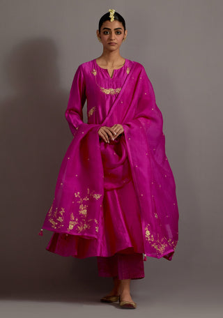 Fuchsia pink necklace guccha embroidered kurta set