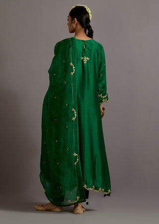 Green embroidered a-line kurta set