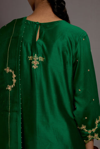 Green embroidered a-line kurta set