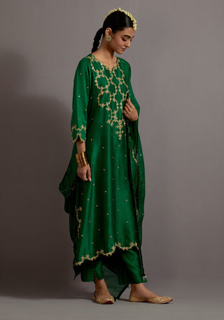 Green embroidered a-line kurta set